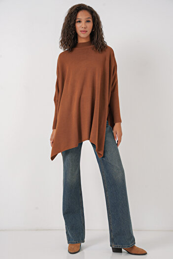 Bigdart 15783 Slit Poncho Svetr - Tan