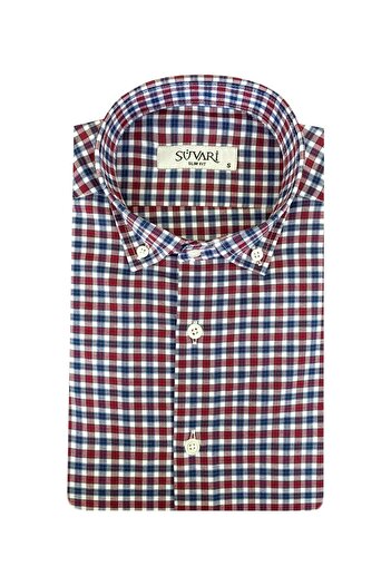 SÜVARİ Cavalry Slim Fit Claret Red Patterned Short Sleeve Men's Shirt