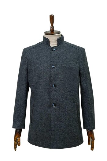 SÜVARİ Süvari Comfortable Fit Dominant Collar Dobby Woolen Navy Blue Coat