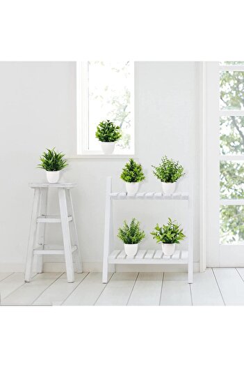 Nettenevime 6lı Set Yapay Çiçek Beyaz Saksıda 6 Çeşit Yeşil Bitki