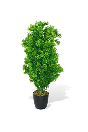 Nettenevime Yapay Çiçek Siyah Saksıda Yeşil Fesleğen Bonsai Ağacı 55cm
