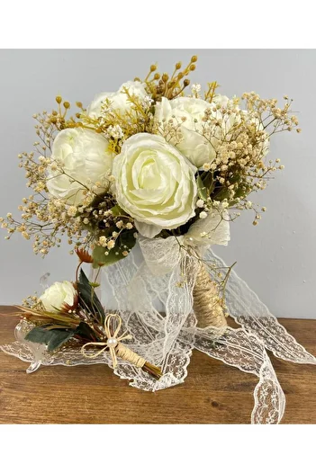 Nettenevime Bridal Flower Artificial Flower Cream Peony and Dry Cipso Lu Bridal Bouquet