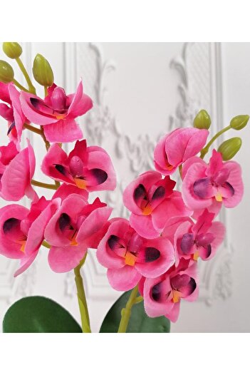Nettenevime Floare artificială din lemn în ghiveci, roz închis, mini orhidee artificială, cadou decorativ