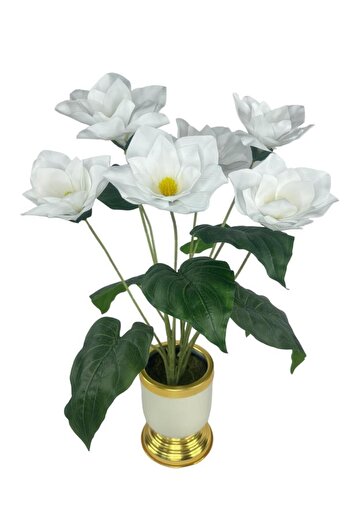 Nettenevime Artificial Flower Wet Magnolia Flower 6 Flowers 65cm Gold Cream Darbuka Galvaniz Living Room Flower in Vase