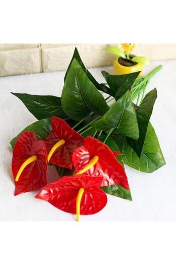 Nettenevime Wet Anthurium Red Artificial Flower Succulent 1ης ποιότητας Anthurium 3 κεφαλών