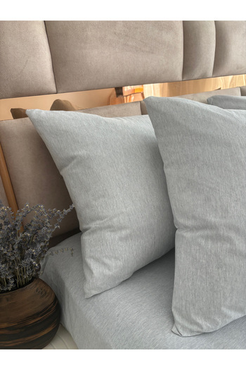 Demya Home Gray Color Natural Cotton Elastic Double / Single Bed Sheet Set with Pillowcases