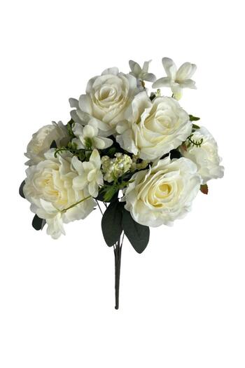 Nettenevime Artificial Flower Large Bunch 6 Head Rose Bunch and Cipsolu Cream