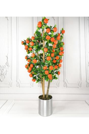 Nettenevime Yapay Ağaç Mandalina Ağacı 75cm Gür Yapraklı Gümüş Paslanmaz Aleminyum Saksılı