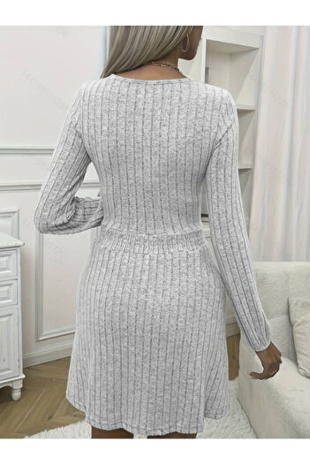 Nnstartshopping Women's Long Sleeve Crew Neck Elastic Waist Ribbed Camisole Mini Dress