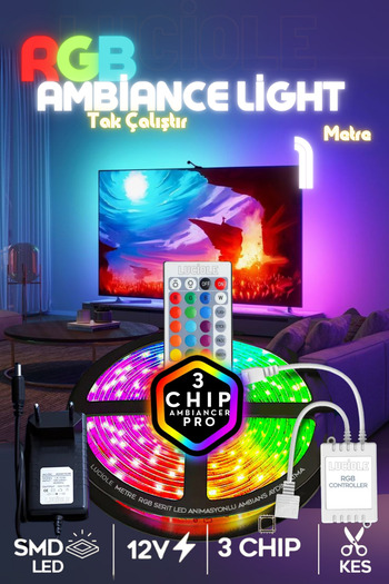 luciole Tv Arkası Çocuk Yatak Odası Mutfak Salon Animasyon Rgb Şerit Led Kumandalı Tak Çalıştır 1 Metre