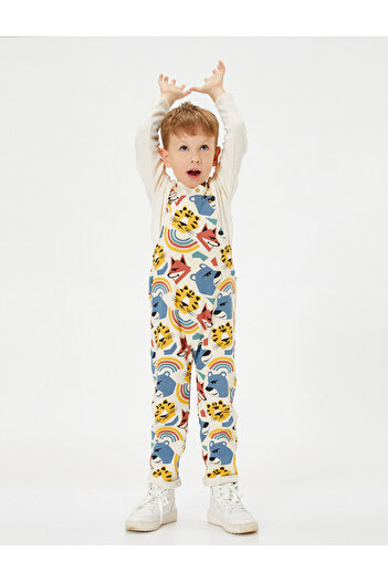 Koton Cotton Strap Jumpsuit - Animals Printed Hooded
