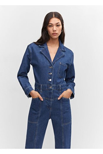 MANGO Woman Collared Denim Jumpsuit