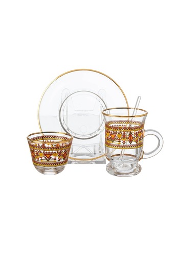 Dania 48-piece glass tea and coffee set with color and gold decor