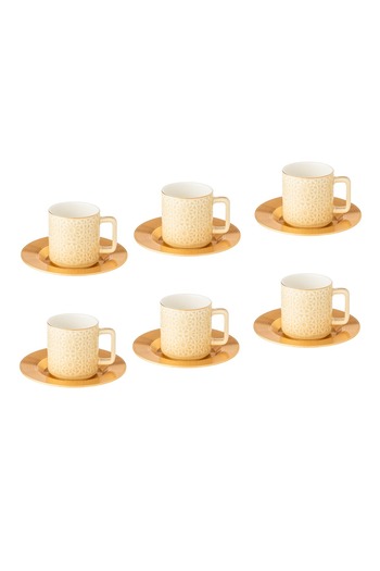 Dania A set of porcelain Turkish coffee cups and a metal saucer, 6 cups + 6 saucers