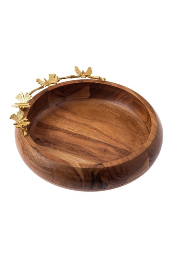 Dania Round serving dish made of beech wood with multi-use golden butterfly decor