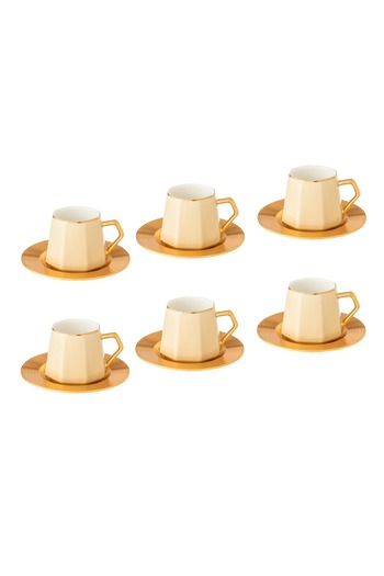 Dania A set of porcelain Turkish coffee cups and metal saucers, 6 cups + 6 saucers