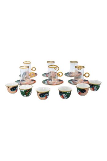 Dania 18-Piece Multipurpose Coffee And Tea Cup Set Red/Green/Clear