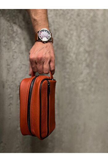 ZUU BAGS 100% Real Leather Brick Color Personal Care and Travel Bag