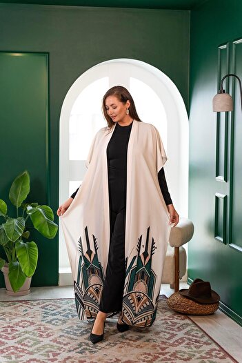YAFA CLOTHING & ACCESSORIES Black-Ecru Ethnic Printed Abaya and Jumpsuit Set