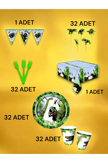 VibeHome Jurassic Themed Premium Set for 32 - Birthday Party and Fun Events