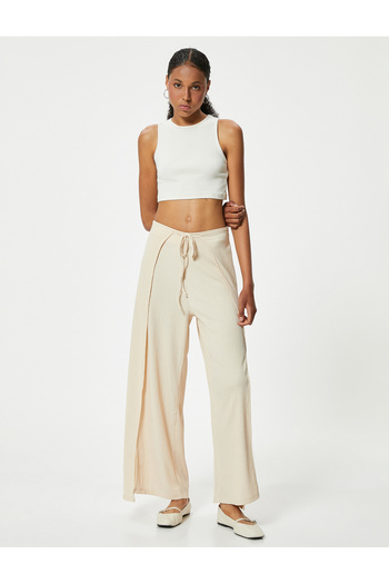 Koton Double Breasted Trousers, Wide Leg, Comfortable Fit, Elastic Waist, Wrap