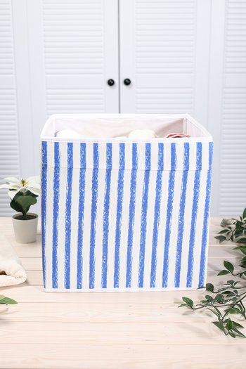 PRENDİ HOME Blue Striped Multi-Purpose Toy Storage Box Without Lid 30X30X30
