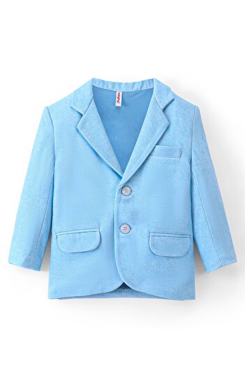 Babyhug Woven Full Sleeves Party Blazer Solid Colour - Light Blue