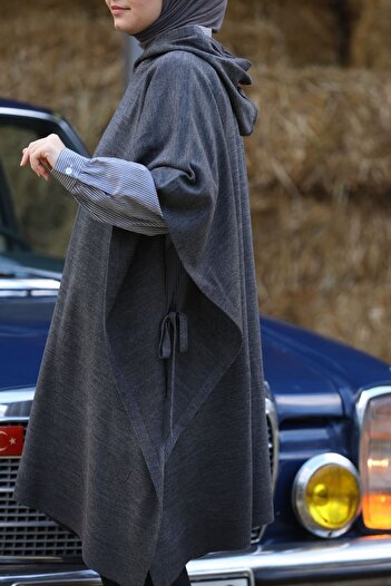ilmek Women's Anthracite Side Lace Hooded Poncho