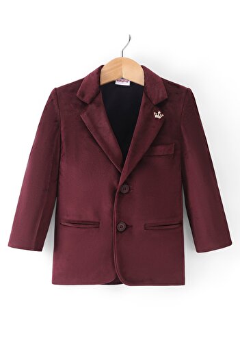 Babyhug Velvet Full Sleeves Party Wear Blazer Solid Colour - Maroon