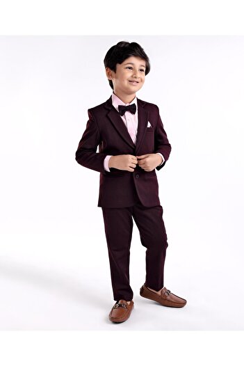 Babyhug Woven Full Sleeves Three Pieces Solid Colour Party Suit With Bow - Pink & Maroon