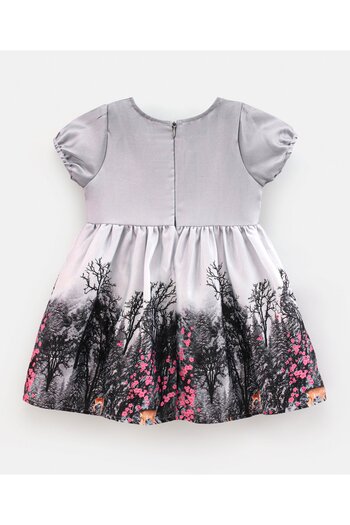 Bonfino Girls Half Sleeves All Over Printed Party Dress - Grey