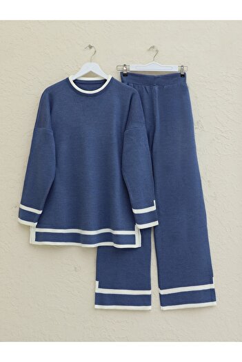 Modamorfo Doppeltes Indigo-Strick-Set – Manschetten gestreift