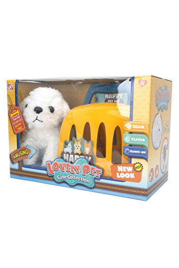 Fab N Funky Plush Dog Toy with Carry Cage - Soft White Puppy Cuddly Sleep Partner for Kids 3+, 21x15x22 cm