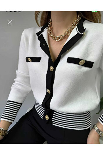 BOZKAYA ÖRME Polyelite Gold Button Collar Knitwear Jacket