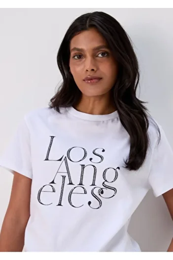 Kübra Tekstil Lupinn Fashion Women's White Los Angeles Printed Short Sleeve Relaxed Fit T-Shirt – Casual and Stylish Combinations