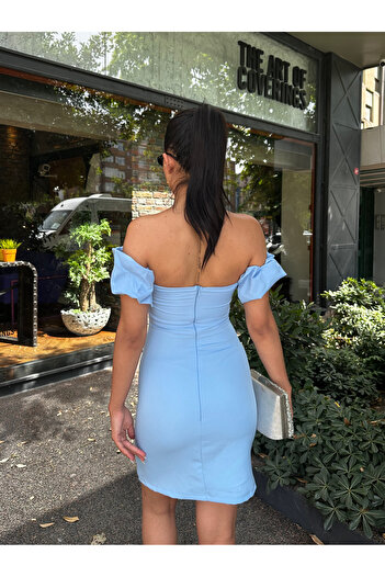 Angel Mia Eva Volanlı Atlas Elbise Bebe Mavi