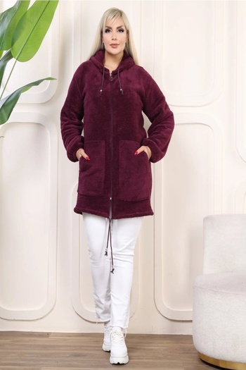 xlargebutik Purple Plush Fleece - Plus Size, Soft Hoodie with Pockets and Zipper