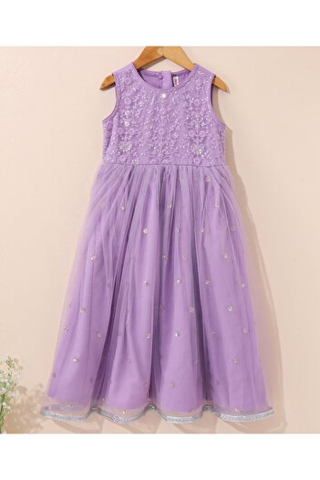 Babyhug Sleeveless Embellished Ethnic Dress- Orchid Bouke