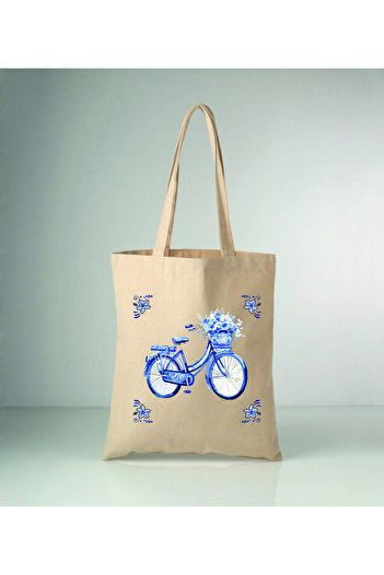 MODA Special Series Delft Blue Bicycle Printed Raw Cloth Shoulder Bag