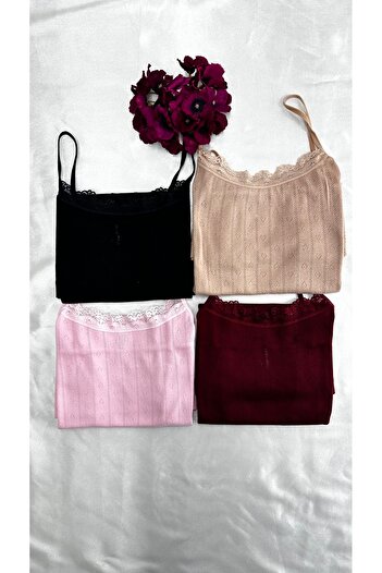 Lunamiratto 4-Piece Jacquard Lace Women's Undershirt - Rope Strap Basic