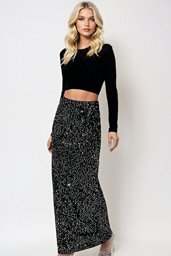 Trend Alaçatı Stili Women's Silver High Waist Sequin Sequin Maxi Length Skirt Alc-X13293