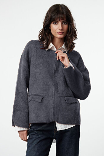Trendyol Collection Soft Textured Anthracite Knitwear Cardigan - Twoaw25Hi00189