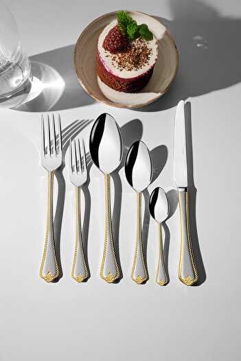 Nehir Fulya Gold Satin 6-Person 36-Piece Boxed Cutlery Set