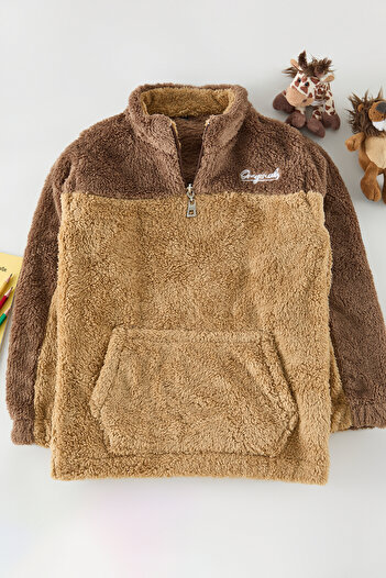 TRENDYOLKIDS Унисекс мини суичър с цветни блокове Camel - Tkdaw25Sw00058