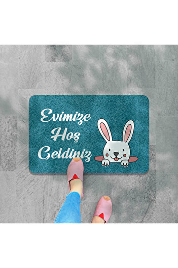 M&H Quality Welcome Written Digital Printed Flower and Rabbit Patterned Door - Washable
