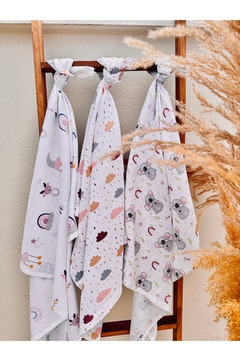 Tinybabyconcept Organic 100% Cotton Multi-Purpose Baby Blanket Set of 3 90X90 cm Muslin Cloth Blanket