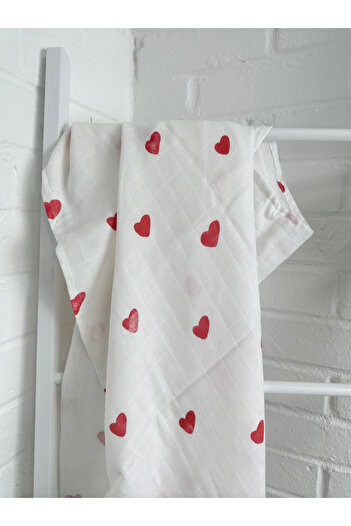 Tinybabyconcept Multi-Purpose Muslin Blanket 80X90Cm Heart Patterned Newborn Swaddle and Baby Kids Blanket