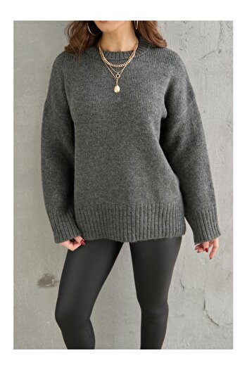 Elif Özbey Butik Pulover basic cu guler rotund antracit