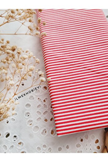 ilmekhobievi Poplin Fabric Striped Red Color 100% Cotton 50X170Cm (1Pcs)