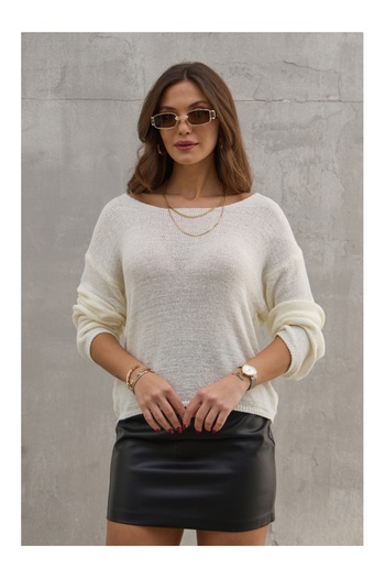Elif Özbey Butik Ecru Oval Collar Mercerized Knitwear